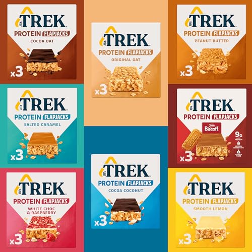 Trek Protein Flapjacks Bars 24 x 50g - Mixed Case Variety Pack - Natural Ingredients Snacks Vegan Protein Bar
