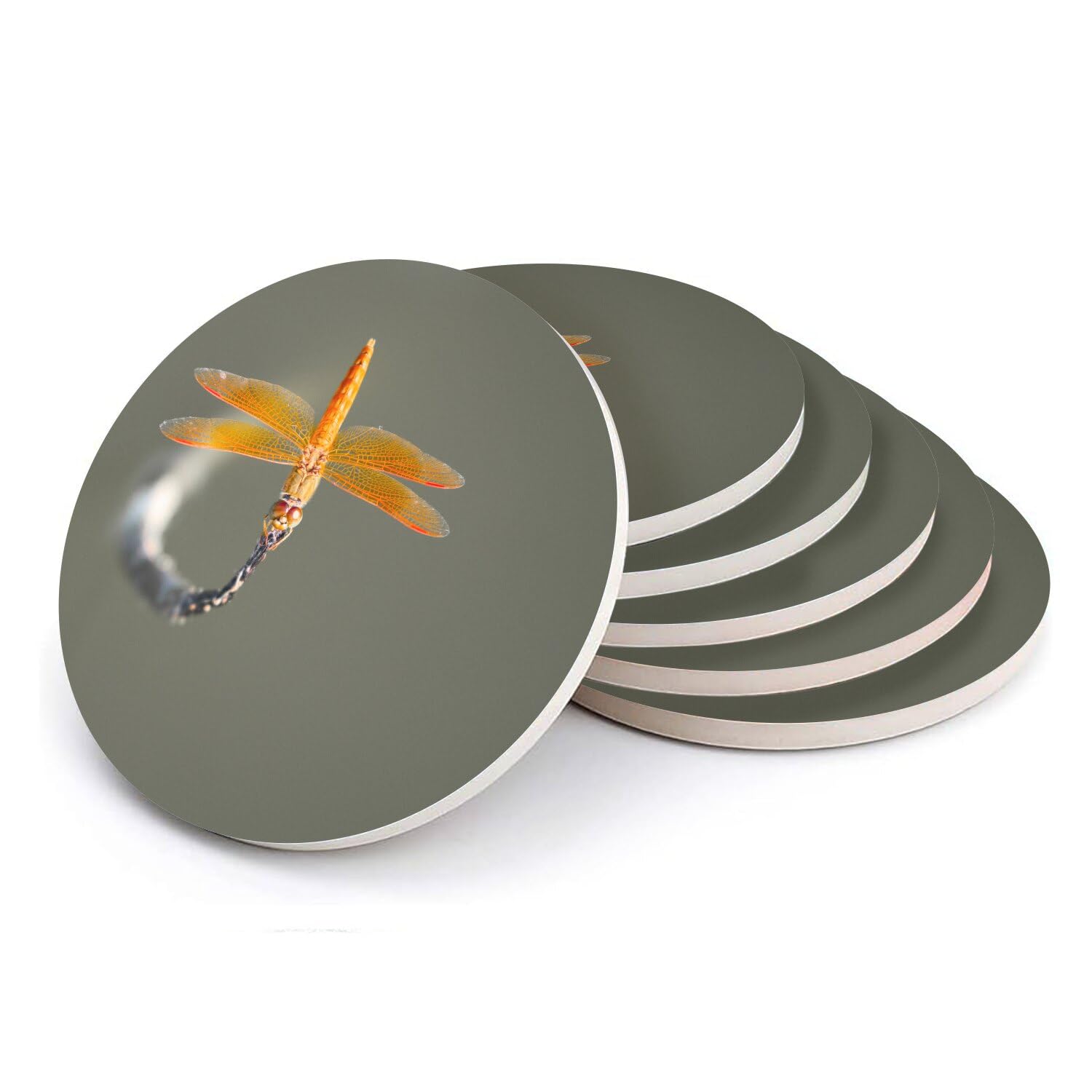 Sous verre ronds en céramique libellule lot de 6 dessous de plat pour table
