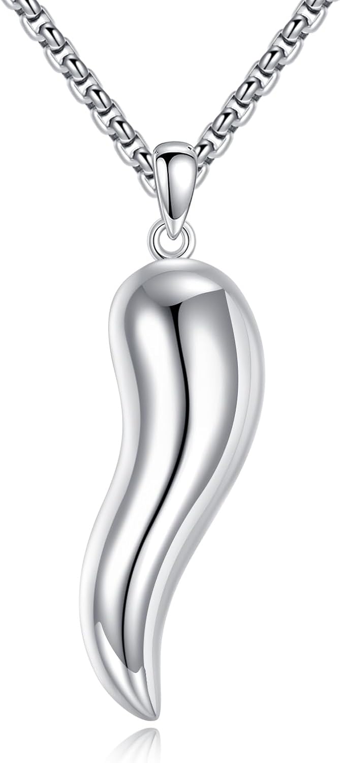 YFN 925 Sterling Silver Italian Horn Necklace for Men Women Protection Good Luck Pendant with 22+2" Chain Gift for Christmas, Valentine's Day, Father's Day, Mother's Day, Birthday-Gift Box Included