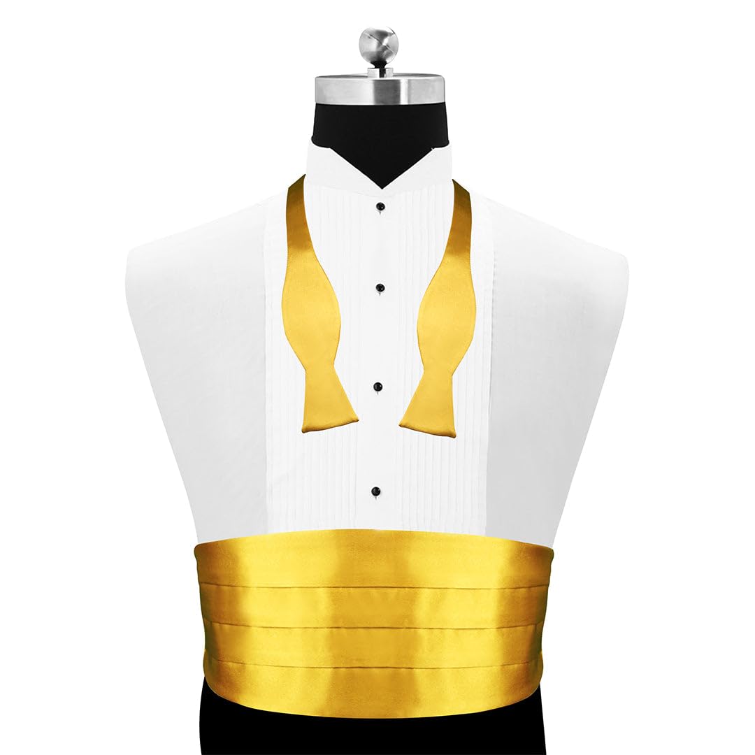 Peluche Golden Rendezvous Cummerbund, Open Bow Tie & Pocket Square Set for Men - Image 3 thumbnail