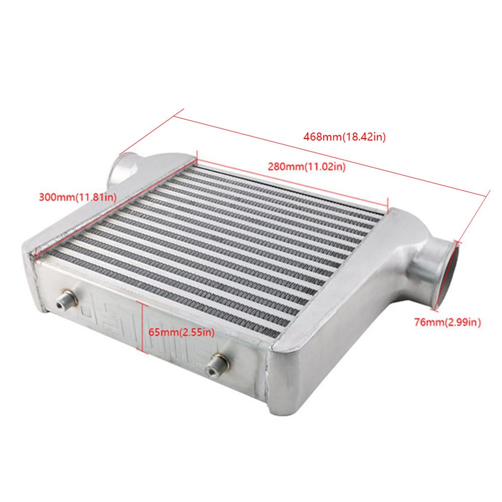 Intercooler samochodowy Intercooler uniwersalny 280x300x76mm aluminiowy grzejnik dolotowy zimnego powietrza 3-calowy wlot 76mm wylot do samochodu Turbo Intercooler do turbiny