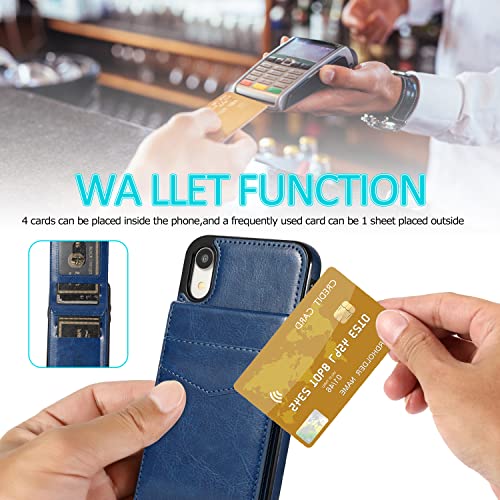 Image of iPhone XR Wallet Case with Credit Card Holder for Women Men PU Leather Wallet Case for iPhone XR Case 6.1 inch (Blue)