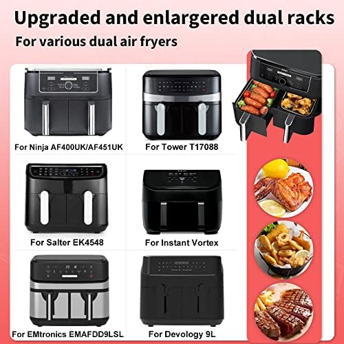 BYKITCHEN Air Fryer Racks, Large 304 Stainless Steel Rack with Clip, Air Fryer Accessories for Ninja Dual AF400UK/AF451UK 9.5L/Tower/Instant Vortex/EMtronics Double Drawer Fryers (2 Layers)