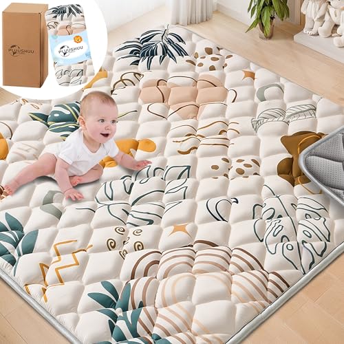 Image of Baby Play Mats for Floor, Playpen Mat for Babies, Extra Thicker & Soft Floor Crawling Mat, Foldable Non-Slip Playmat Cushioned for Infants Toddlers (Brown-B, 50x50 Inch)