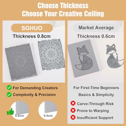 Image of SGHUO Linoleum Blocks for printmaking, 8pcs 4 inchx6 inch Gray Rubber Carving Blocks Stamp Making Kit
