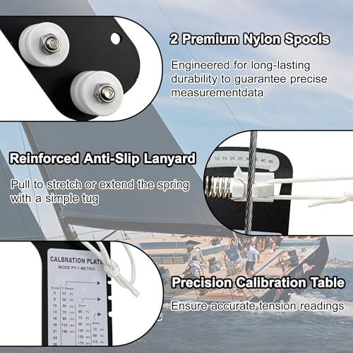 Image of PT-1M Sailboat Rigging Tension Gauge, 800 LB High Precision Tension Meter for 2.5mm 3mm 4mm Wire Rope Standing Rigging, Marine Stainless Steel Tension Tool for Sailboat Yacht Rigging