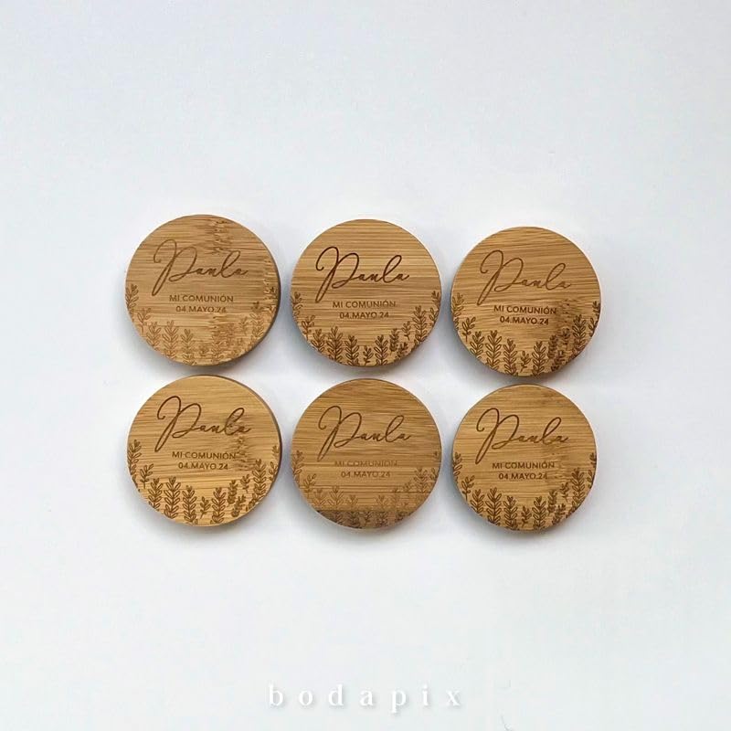 Pack 25 Abridores de Bambú Magnéticos con Mensaje | Abrebotellas para Regalo de Comunión, Bautizo, Boda | Detalle personalizado para Invitados | Bodapix