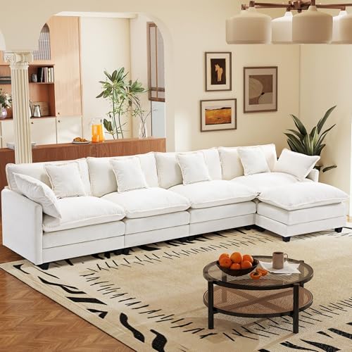 Image of 149.2 inch Modular Sectional Sofa,L Shaped Couch for Living Room,Modern Deep Seat Sofa 4 Seater Chenille Fabric Comfy Cloud Couches with Throw Pillows & Movable Ottoman