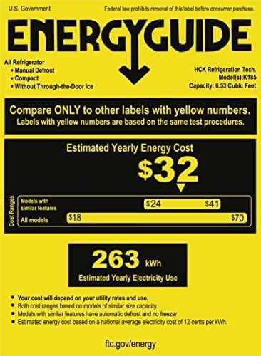 Energy Guide label for HCK Kegerator Model K185