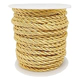 Lanyoshe 5mm 18Yards Twisted Cord Trim Gold Nylon Decorative Rope 3 Braided Trim Thread String for C