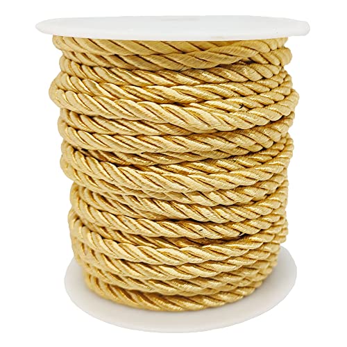 Lanyoshe 5Mm 18Yards Twisted Cord Trim Gold Nylon Decorative Rope 3 Braided Trim Thread String For Curtain Tieback, Christmas Bag Drawstrings, Home Décor, Embellish Costumes And Jewelry Crafts #TOP11