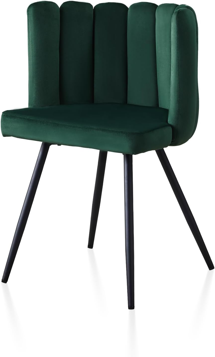 TUKAILAi Cute Petal Dining Chair, Modern Velvet Accent Chair with Shell Shaped Backrest, Thick Padded Seat and Black Metal Legs, Leisure Tub Chair for Dining Room Bedroom Living Room (Green)