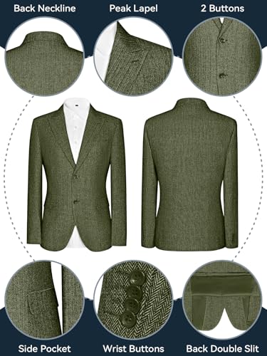 Mens Retro Tweed Herringbone 2 Pieces Suits Slim Fit Winter Tuxedo Blazer Pant Men Suit for Business Party2