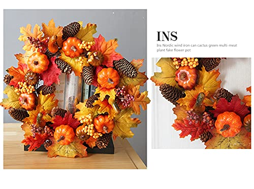Couronne d'automne feuilles d'érable et citrouilles décoratives - 4