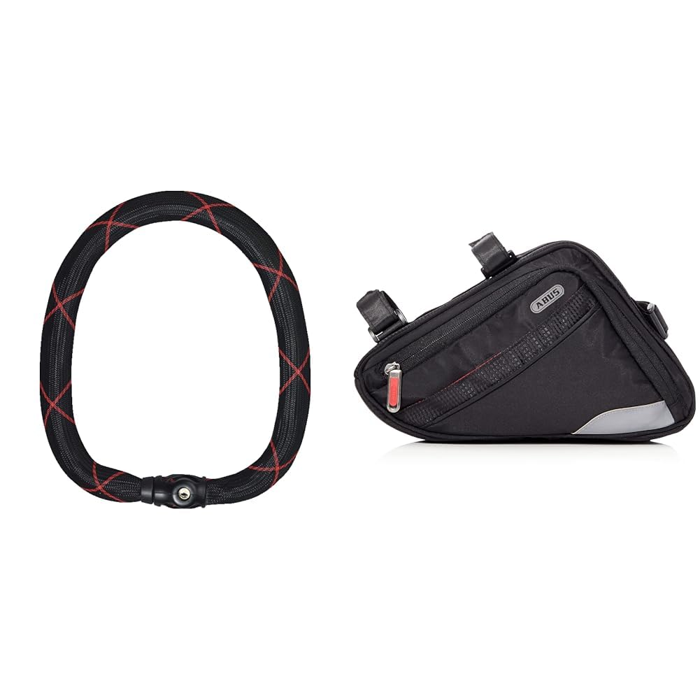 ABUS 88693 Kettenschloss, Schwarz, 140 cm & Fahrradtasche Oryde ST 2250 - Rahmentasche mit Klettband - wasserabweisendes Material - Schwarz