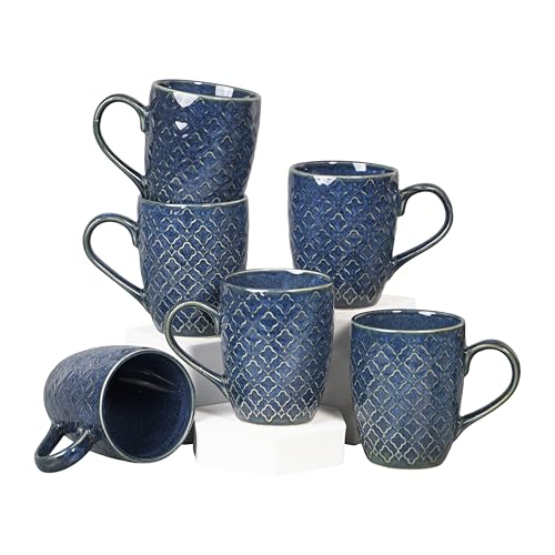 Image of CRAF10 Glaze Studio Ceramic Coffee /Tea Mugs - Set of 6, 330 ML Each, Elegant & Durable, Microwave & Dishwasher Safe, Indigo
