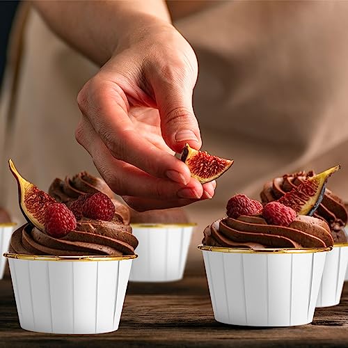 Image of 300 Pack White Gold Cupcake Liners Bulk Disposable Foil Muffin Cup