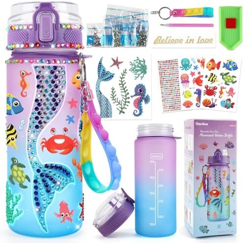 GirlsHome Decorate Your Own Water Bottle for Girls Age 4-6-8-10, Mermaid Toys for Girls Painting Crafts, Fun Arts and Crafts Kits 6-12 Year Old Toddler Girls Birthday Christmas Gifts Toys