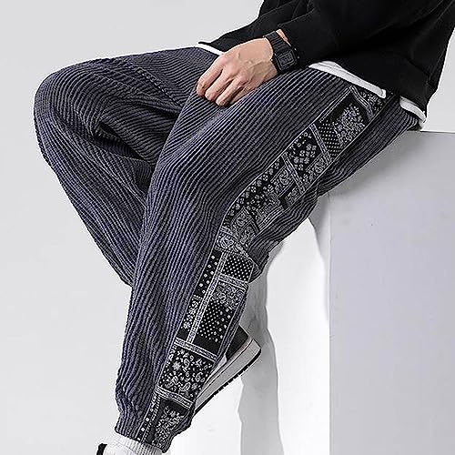 Corduroy Pants Men Baggy Japanese Korean Drawstring Harem Pants Elastic Waistband Printed Hip Hop Joggers Streetwear3
