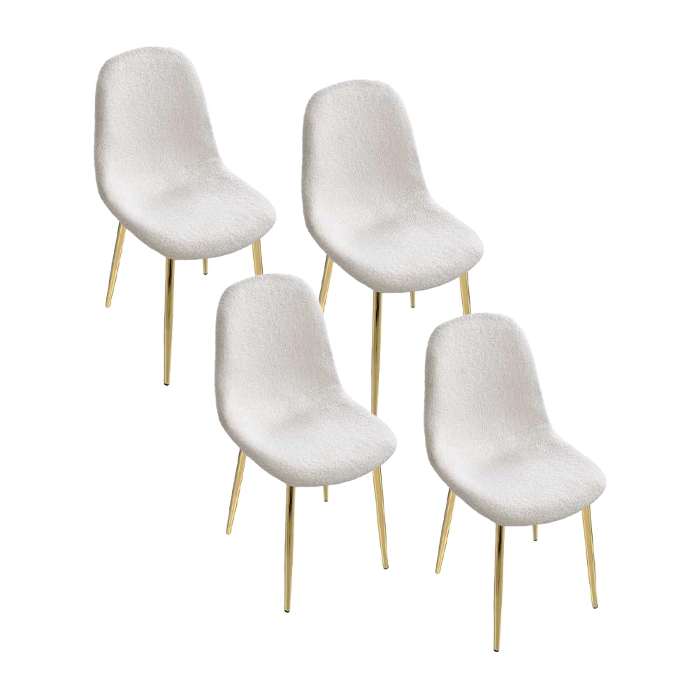 Maury's Set 4 Sedie Imbottite Teddy - Tessuto Morbido, Deisgn Moderno, Gambe in Metallo Oro, Comfort, Struttura Resistente, per Cucina, Soggiorno - 44X48X88h CM (Tessuto Bianco)