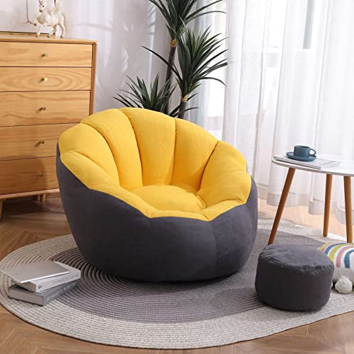 DTLEO Puff Cubierta puf Grande Sofá Funda para Sillón para Sofá Perezoso Fundas Clásicas de Puff (sin Relleno) Infantiles o Cojin de Suelo para Decoracion Habitacion Juvenil,Yellow Gray Stitching