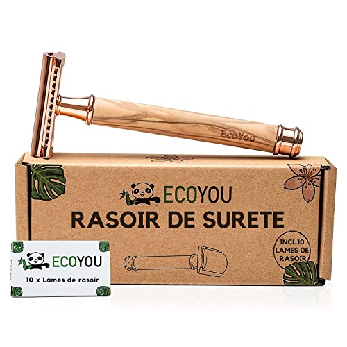 EcoYou Rasoir Femme en bois d'olivier avec 10 lames de rechange