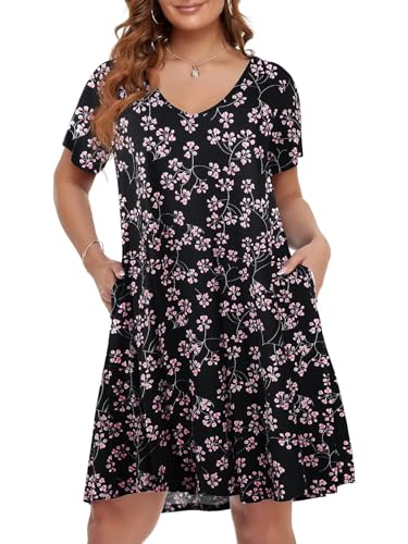 Image of BELAROI Women Casual Summer Dresses Loose Tshirt Beach Sundress V Neck Plus Size Swing Tunic Pockets