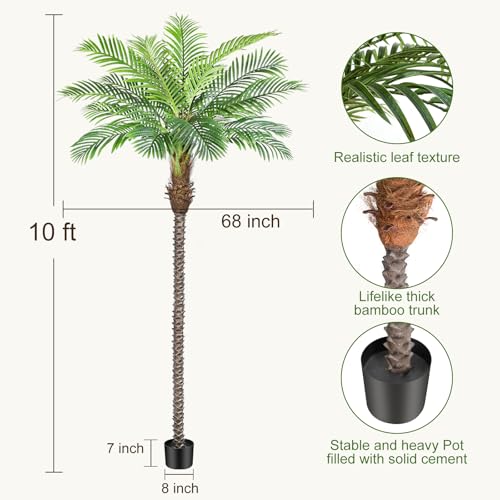 Image of 10ft Tall Artificial Phoenix Palm Tree for Outdoor Indoor Decor, Large Faux Coconut Silk Palm Tree Tropical Fake Tree Perfect for Outside Patio Poolside Home Office Decor (Set of 2)