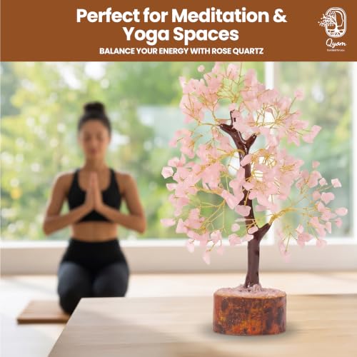 Image of Rose Quartz Crystal Tree - 300 Natural Pink Gemstone Beads | Feng Shui & Vastu Money Tree for Wealth, Prosperity & Positive Energy | Home, Office & Pooja Room Decor | Handmade Gift (Pack of 1)