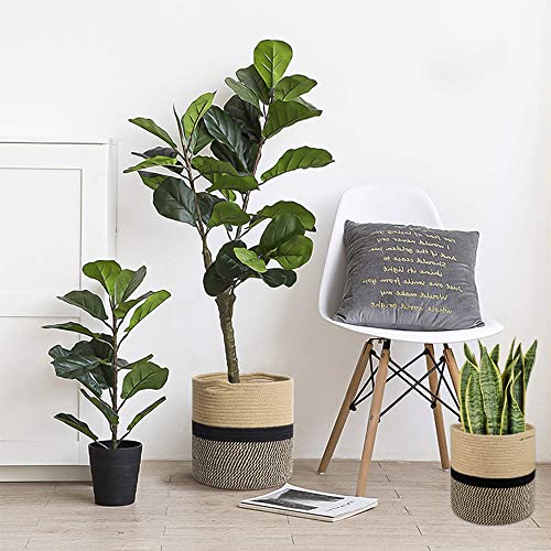 YDQUANI Woven Cotton Rope Plant Basket for Flower Pot Indoor Planters 25 x 25 cm Jute Foldable Storage Basket Organizer Modern Decor Household Laundry Basket - Image 3