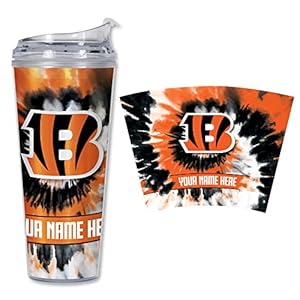 Rico Industries NFL Football Cincinnati Bengals Metallic Tie Dye Personalized 24oz Acrylic Tumbler W/Hinged Lid – Team Colored Metallic Art Plastic Travel Tumbler – Keeps Drinks Cold or Hot