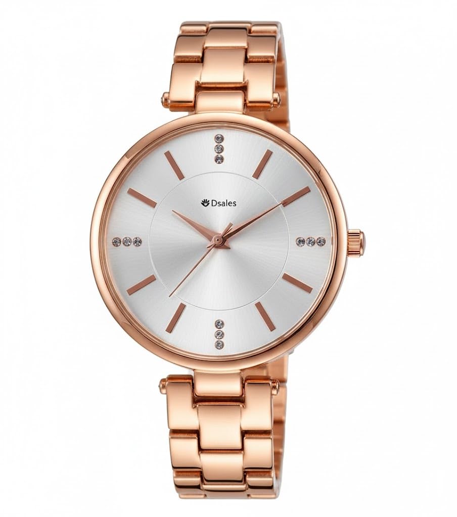 Dsales Women Analogue Wrist Watches for Women’s & Girls&Miss&Ladies Diamond Studded Dial Rosegold Colored Stylish Bracelet Strap