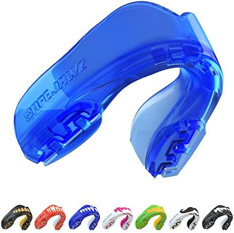 SAFEJAWZ Mouthguard Slim Fit, Adults and Junior Mouth Guard with Case for Boxing, Basketball, Lacrosse, Football, MMA, Martial Arts, Hockey and All Contact Sports (Juniors < 11 Years, Ice)