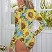 PUYWTIY Body Suits Tops, Slim Mock Turtle Neck Bodysuit for Women Stretchy Basic Tops Fashion Long Sleeve Jumpsuit (L, Floral Rustic Flowers Watercolor Sunflower)