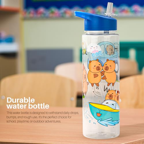 Image of BAYBEE 600 ML Chubby Drinking Water Bottle for Kids | Bpa Free Baby Sipper Bottle with Flip Straw & Carry Handle | Toddlers Leak Proof Sipper Water Bottle for Kids 1 to 12 Years Boys Girls (Blue)