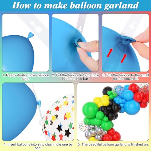Image of Amandir 153pcs Red Blue Yellow Black Green Balloon Arch Kit Different size | 18 12 10 5inch Metallic Silver Star Confetti Colorful Balloons Birthday Carnival Video Themed Party Decorations