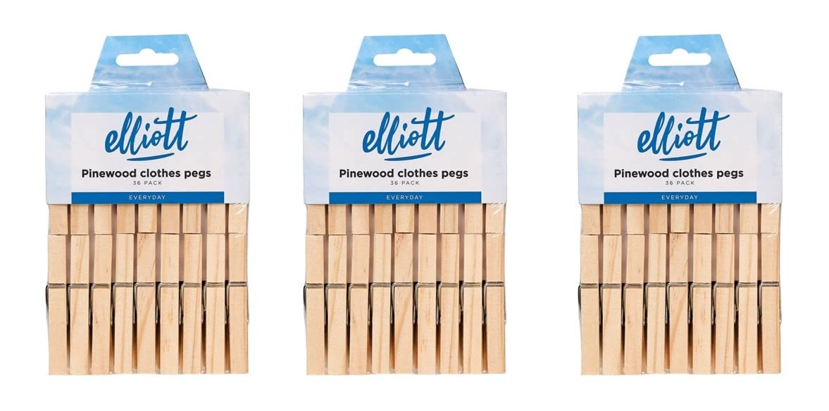Elliott Wooden Pinewood Clothes Pegs, With Coiled Spring for Firm Grip and Contoured Shape to Prevent Marking Clothes, Bumper Pack Including 108 Pegs, Ideal for Laundry and Perfect for Crafting