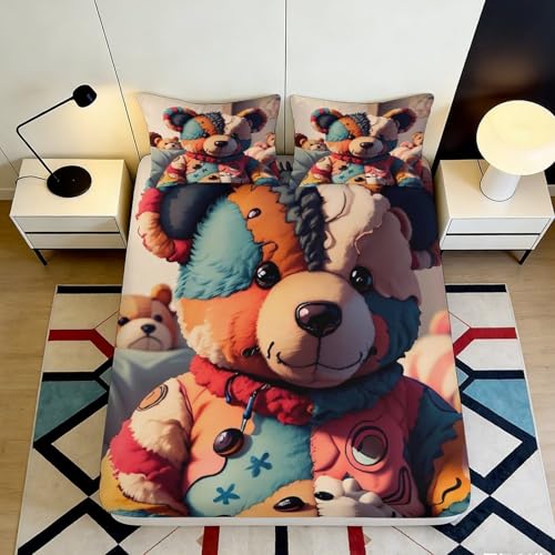 Drap-housse anti-glisse poupée patchwork avec bonnet profond de 25cm