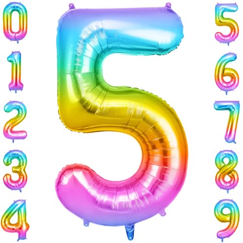OFFCUP Palloncini Compleanno Colore 101 CM, Palloncino Numero 5, Foil Palloncini Numeri, Giganti Numeri, Decorazioni Festa Compleanno, Gonfiabili Pallone per Anniversario