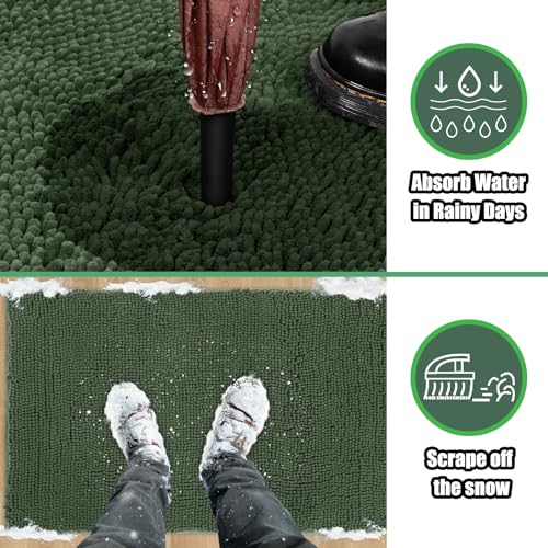 IM HOME Chenille Absorbent Outdoor Doormat 71" x 25", Washable Muddy Door Mats for Dog Non Slip Heavy Indoor Doormat Soft Front Inside Doormats for Entryway, Mud Dog Paws, Patio Olive