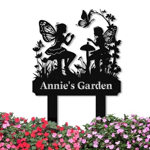 Personalized Garden Signs with Stake, Metal Custom Fairy Garden Signs for Outdoor Waterproof, Customized Metal Name Sign, Home Patio Yard Outdoor Decor Gifts for Gardeners