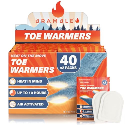 Bramble - Adhesive Toe Warmers (40 Pairs 80 Total) - Ultra-Thin Stick-On Patches for Shoes and Boots - Air-Activated & Odour-Free - Up to 10 Hours of Heat