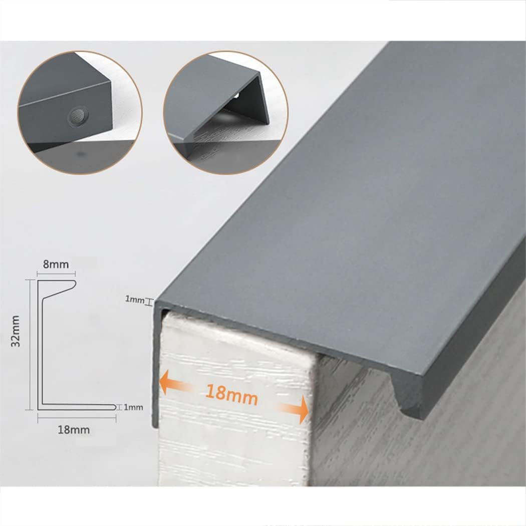 Manijas ocultas, manijas invisibles, para armario, cocina, armario, armario, borde de dedo, tiradores para cajones, pomos de muebles, color gris, 2 piezas (distancia entre agujeros de 160 mm)