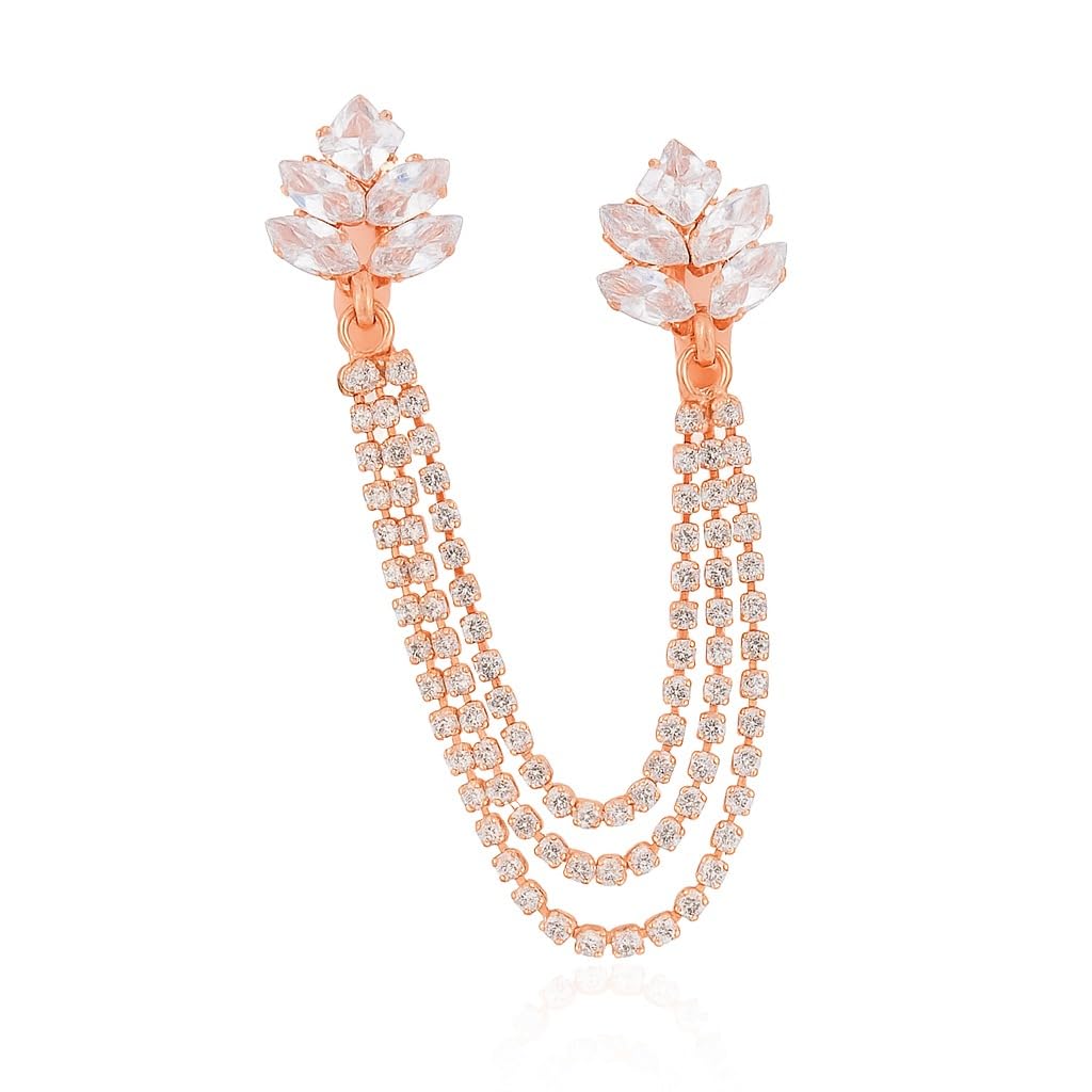 gc premium jewellery Leaf Cluster American Diamond Rose Gold Plated Drape Brooch-picture-46