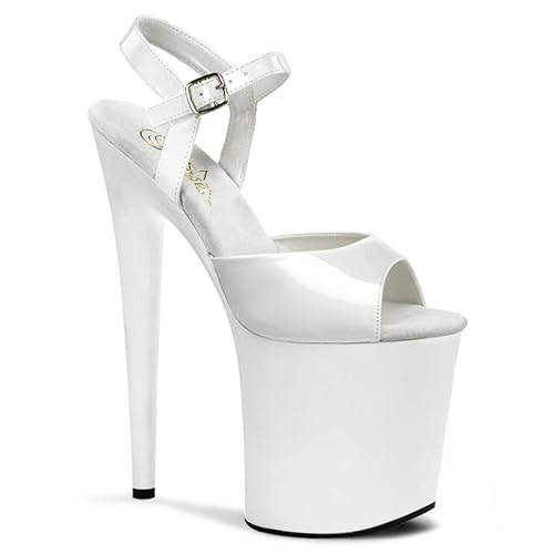 Pleaser Women's Flamingo-809 Ankle-Strap Sandal - 8 - White Patent/White