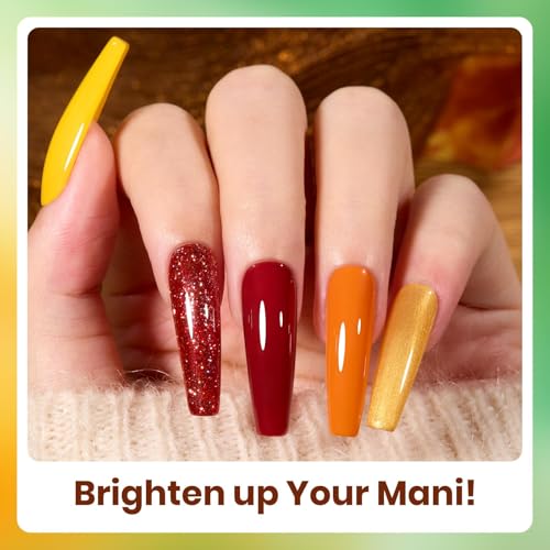 Image of Beetles Fall Gel Polish Set, Green Glitter Burgundy Gel Polish | Realm Collection Golden Shimmer Nails Kit DIY Nail Art Soak Off UV Led Gifts for Women