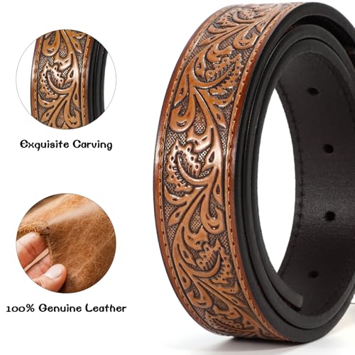 XZQTIVE Genuine Leather Belts for Boys Girls Vintage Kids Western Cowboy Cowgirl Belts Engraved Tooled Leather Belts4