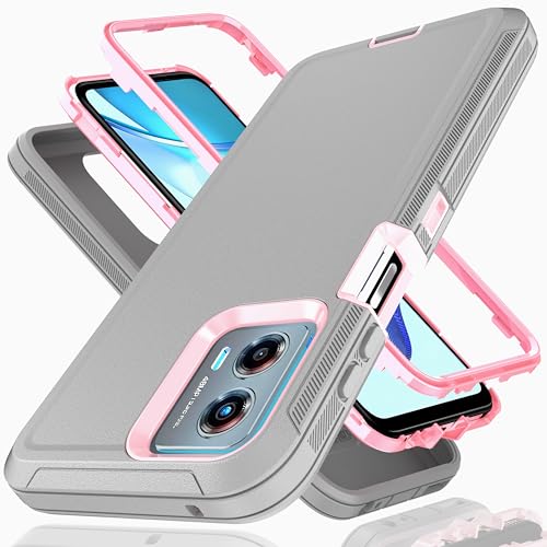 YmhxcY Moto G 5G 2023 Case - 3-in-1 Heavy Duty Rubber Protection Cover,Military Grade Shockproof Secure Layered Moto G 5G 2023 Phone Case-Grey/Pink