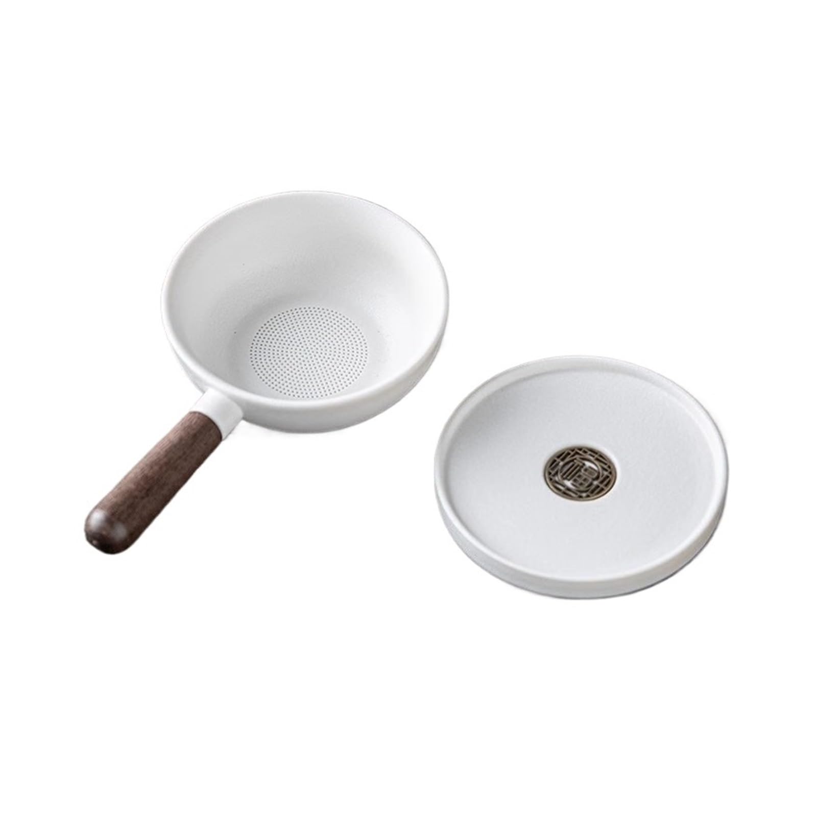 Teesieb aus Keramik Teesieb mit Sandelholzgriff, Schwarz-Weiß-Teefilter, Keramikfilter, Teezeremonie-Zubehör, Teeset-Zubehör für Familie und Büro(Black-1 set)