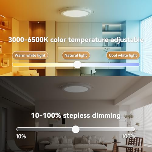 32cm LED Ceiling Light 3000-6500K, 24W 2800LM Waterproof Bathroom Light Dimmable with RGB Color Changing Planet Ring, Flush Round Ceiling Lights for Kitchen Bedroom Hallway with Remote & App - Image 5